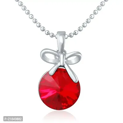 Valentine Gifts - Mahi with Swarovski Crystals Red Bow Rhodium Plated Pendant with Chain for Women PS1194080RRed