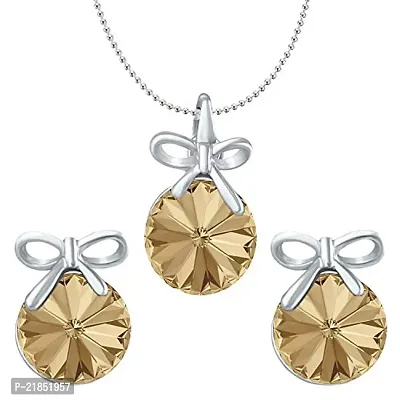 Mahi Brown Swarovski Crystals Bow Pendant Set for Women and Girls NL1104080RLct