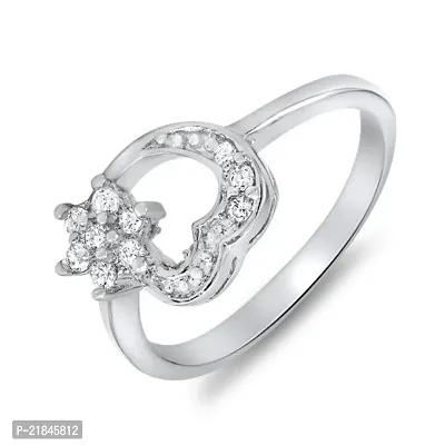 Mahi Rhodium Plated Flowery Heart Ring With CZ Stones for Women FR1100081R14