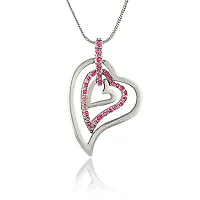 Mahi Rhodium Plated Three Hearts Pendant Set with Pink Crystals for Women NL1101768RPin-thumb1