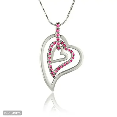 Mahi Rhodium Plated Three Hearts Pendant Set with Pink Crystals for Women NL1101768RPin-thumb2