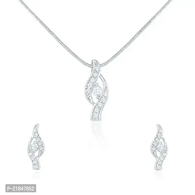 Mahi Rhodium Plated Endearing Curve Pendant Set with Crystal for Women NL1101711R