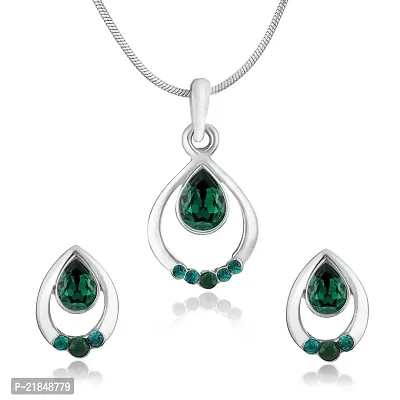 Mahi with Swarovski Crystals Green Pretty Rhodium Plated Drop Pendant Set for Women NL1104124RGre