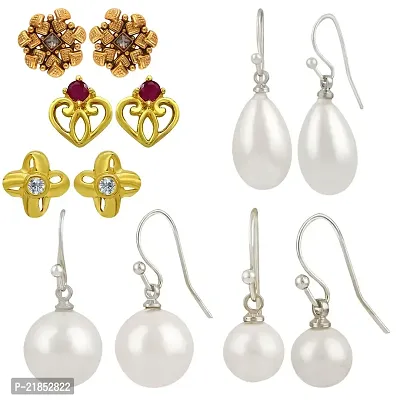 Mahi Combo of Stud and Dangle Drop Small Earrings with Crystals  Artificial Pearl for Women (COL1105614M)