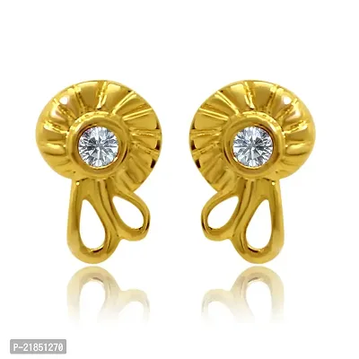 Mahi Exa Collection CZ White Round Floral Gold Plated Stud Earrings for Women ER6012024GWhi