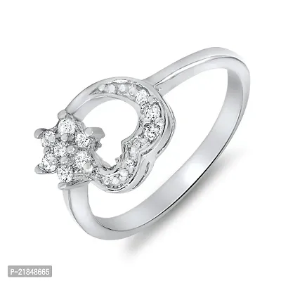 Mahi Rhodium Plated Flowery Heart Ring With CZ Stones for Women FR1100081R16