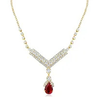 Oviya Gold plated White  Red Crystal Necklace with Earrings For Women NL2103113G-thumb1