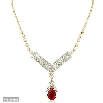 Oviya Gold plated White  Red Crystal Necklace with Earrings For Women NL2103113G-thumb2