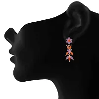 Mahi Rose Gold Plated Floral Designer Long Dangler Earrings with multicolour Cubic Zirconia stones for women ER1109644Z-thumb1