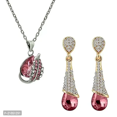 Mahi Combo of Mesmerising Pink Love Pendant and Drop Earrings with Crystal Stones CO1104648M-thumb0