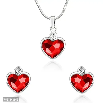 Mahi with Swarovski Crystals Red Heart Rhodium Plated Pendant Set for Women NL1104109RRed