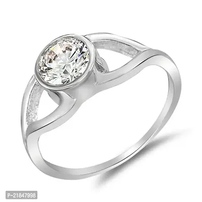 Mahi with Swarovski Zirconia Solitaire Round Rhodium Plated Magical Beauty Finger Ring for Women FR1105013R18
