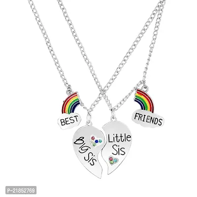 Mahi Rainbow Best Friends BFF, Broken Heart Small Sis and Big Sis Pendant Necklace Chain with Crystals for Girls and Womens (PSCO1101855R)-thumb0
