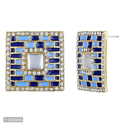 Mahi Squarish Dangler Earrings with Crystals and Blue Meenakari Enamel for Women (ER11098145GBlu)-thumb0
