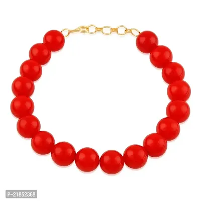 Oviya Gold Plated Bright Red Beads Adjustable Bracelet for women BR2100332GRed