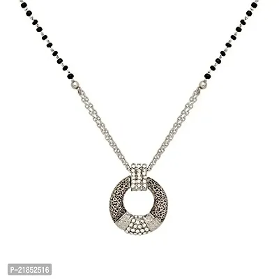 Mahi Silver Oxidized Round Crystal Mangalsutra Pendant For Women (PS1101725R)