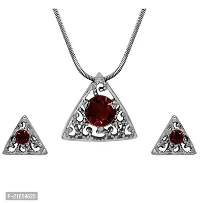 Mahi with Swarovski Elements Red Triangle Beauty Rhodium Plated Pendant Set for Women NL1104143RRed-thumb0