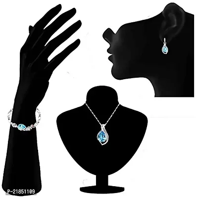 Mahi Combo of Magnificent Crystal Pendant Set and Bracelet for Girls and Women CO1104707R-thumb2