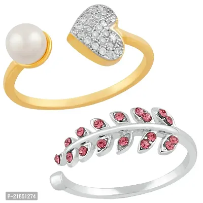 Mahi Combo of 2 Gleaming Crystal Finger Rings with Cubic Zirconia and Artificial Pearl CO1104749M