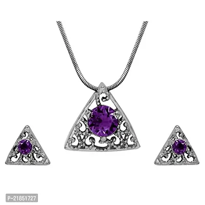Mahi with Swarovski Elements Purple Triangle Beauty Rhodium Plated Pendant Set for Women NL1104143RPur