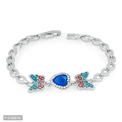 Oviya Rhodium Plated Heart and Butterfly Bracelet with Crystal Stones for Girls and Women BR2100317RBlu