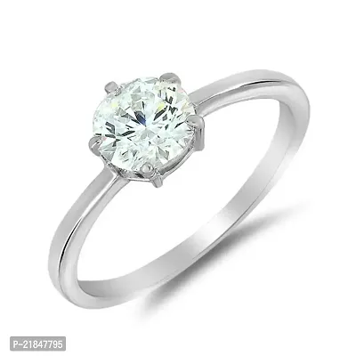 Mahi with Swarovski Zirconia Solitaire Round Rhodium Plated Classic Finger Ring for Women FR1105017R20