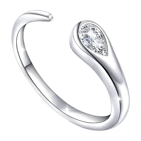 Mahi Plated Gleaming Cubic Zirconia Open Wrap Adjustable Finger Ring for Women (FR1103053RABlu)