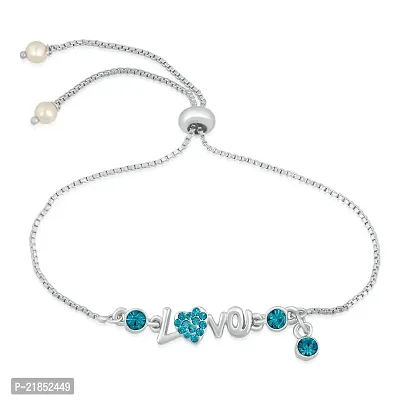 Mahi Rhodium Plated Immense Love Adjustable Bracelet with crystal stones for girls and women BR1100404RABlu-thumb0