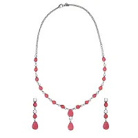 Mahi Rhodium Plated Cute  Delicate Pink, White Crystals Necklace Set for Women (NL1103805RPin)-thumb2