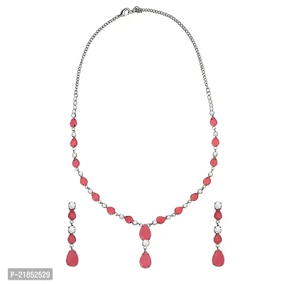 Mahi Rhodium Plated Cute  Delicate Pink, White Crystals Necklace Set for Women (NL1103805RPin)-thumb3