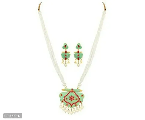 Shimmering Alloy Gold Plated Crystal Necklace And Earrings Set For Women-thumb0
