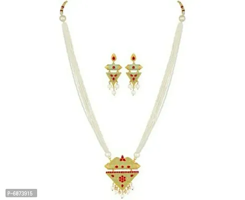 Shimmering Alloy Gold Plated Crystal Necklace And Earrings Set For Women-thumb0