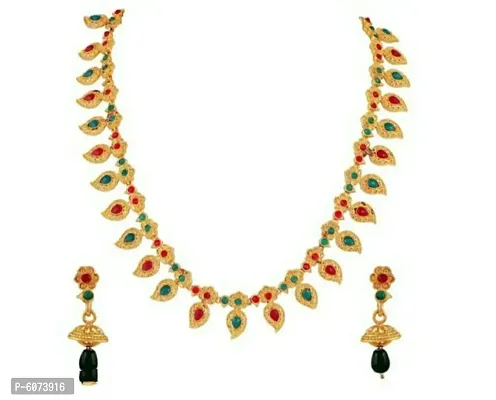 Shimmering Alloy Gold Plated Crystal Necklace And Earrings Set For Women