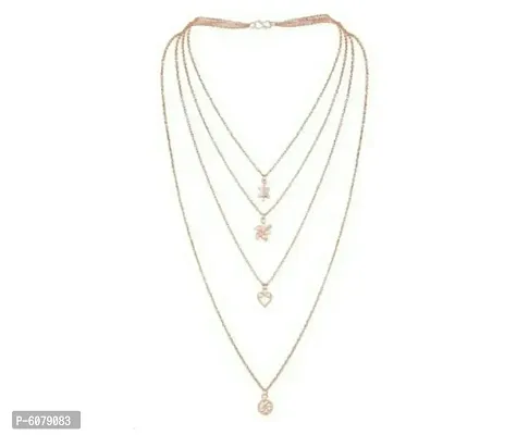 Shimmering Alloy Rhodium Plated Long Multi Layered Chain Charm Necklace For Women-thumb0