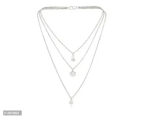 Shimmering Alloy Rhodium Plated Long Multi Layered Chain Charm Necklace For Women
