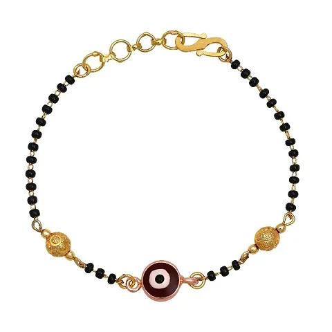 Mahi Meenakari Work Evil Eye Mangalsutra Bracelet with Beads for Women (BR1101032G)