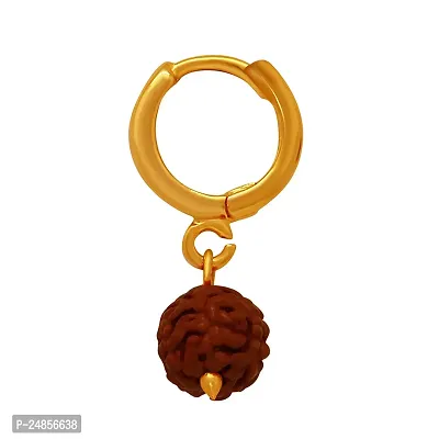 Mahi Gold Plated Lord Shiva Rudraksh Drop Piercing Singel Mens Earrings (BB1101012G)-thumb0