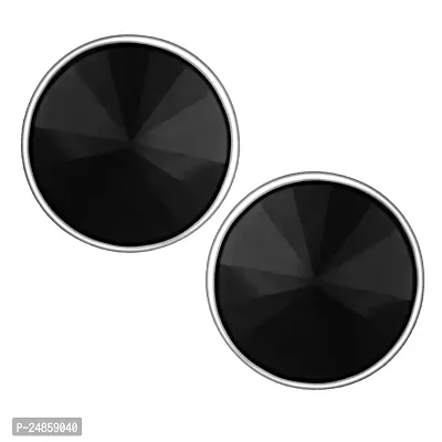 Mahi Rhodium Plated Black Swarovski Crystal Round Piercing Stud Earring Pair For Men (ER1104084RBlaMen)