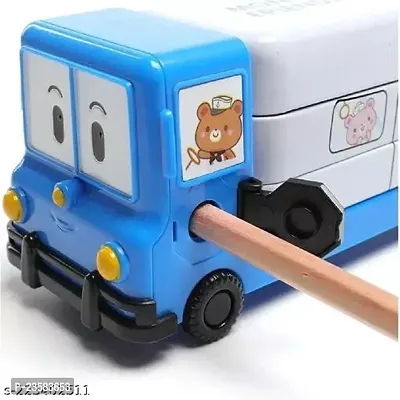 BLUE Magic Bus Shape with Rotating Wheels Art Metal Pencil Boxnbsp;with sharpner.nbsp;(Set of 1, Blue)-thumb3