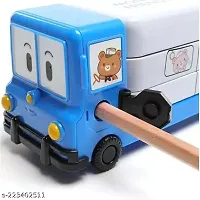 BLUE Magic Bus Shape with Rotating Wheels Art Metal Pencil Boxnbsp;with sharpnernbsp;(Set of 1, Blue)..-thumb3