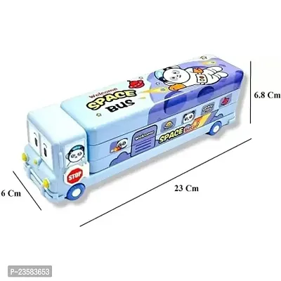 BLUE Magic Bus Shape with Rotating Wheels Art Metal Pencil Boxnbsp;with sharpner.nbsp;(Set of 1, Blue)-thumb4