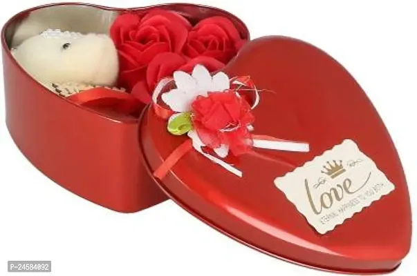 Presents Heart Shaped Box with Rose Shaped Paper Soap ( Red )-thumb0