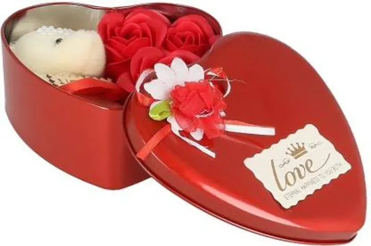 Presents Heart Shaped Box with Rose Shaped Paper Soap ( Red )