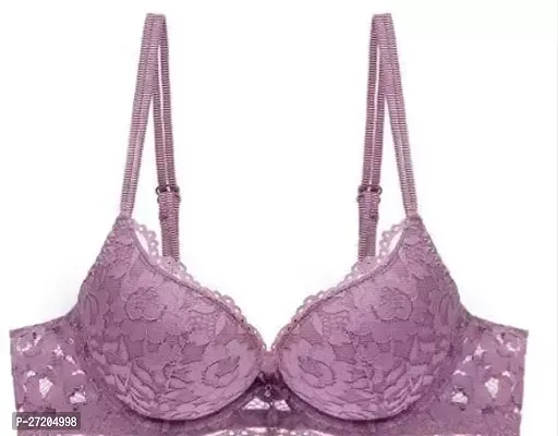 Stylish Purple Net Solid Basic Bras For Women