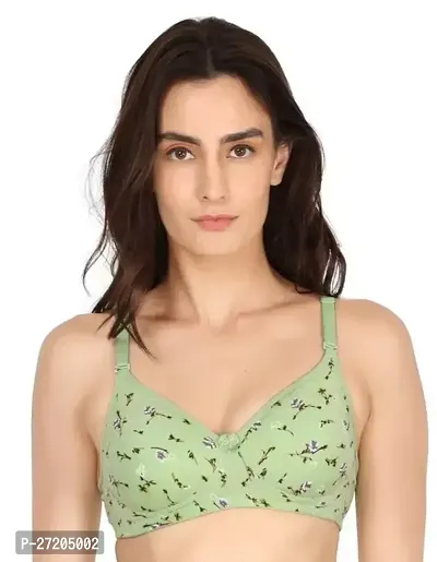 Stylish Green Cotton Printed Basic Bras For Women