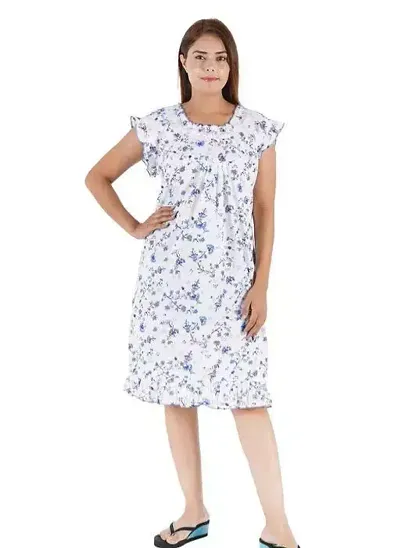 Kripto Katrox Ladies Cotton Printed Midi Short Nighty