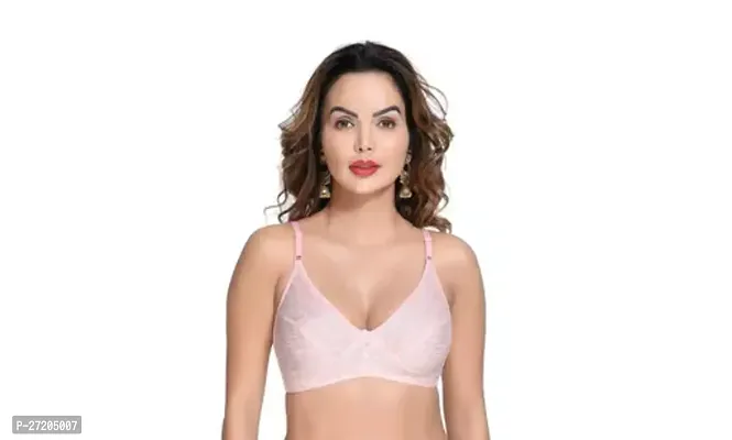 Stylish Pink Cotton Self Design Basic Bras For Women