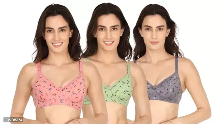 Stylish Multicoloured Cotton Printed Basic Bras For Women Pack Of 3