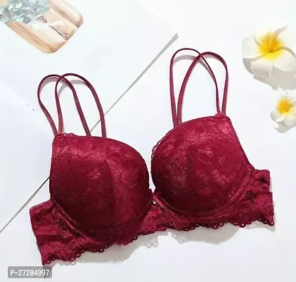 Stylish Red Net Solid Basic Bras For Women-thumb0