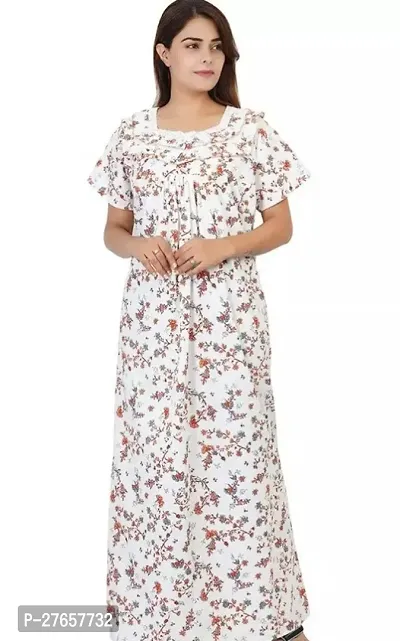 Womens Nighty | Floral Print Maxi | Cotton Fabric | Short Slevees Nightie | Nightgown for Girls  Women PACK OF 1